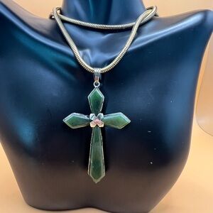 Sterling Silver Nephrite Jade Cross Green Vintage